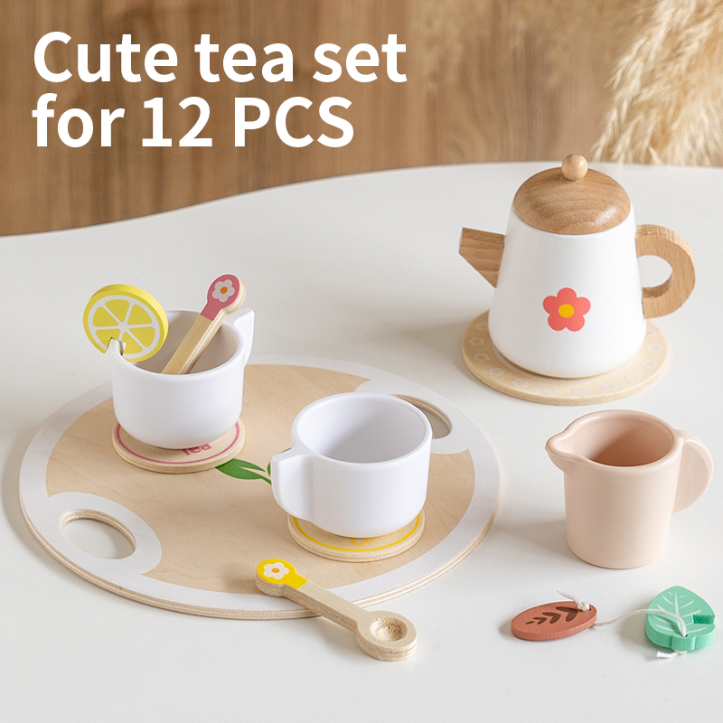 Woodworking Kids Toys - 子供向けごっこ遊びおもちゃ 人気 キッズキッチンおもちゃ 本物そっくり木製ティーセット パーティーおもちゃセット