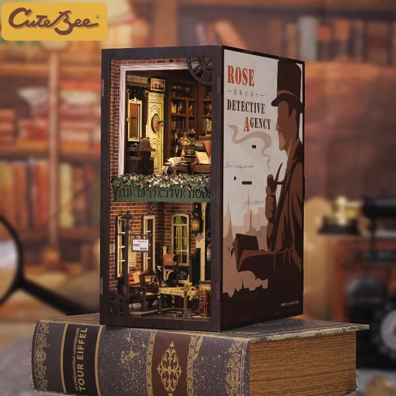 Woodworking Book - CutebeBeeブックnook3Dパズルミニチュアドールハウスキット、タッチライトダストカバー付きディリーboobookookおもちゃギフトローズ検知代理店