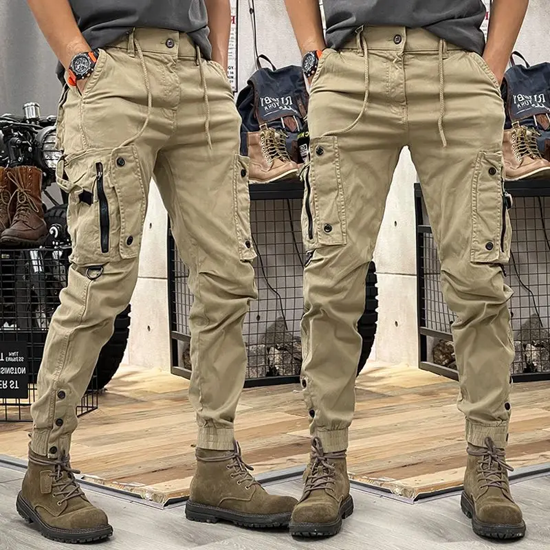 Woodworking Brand - メンズコットンカーゴパンツ,バイカー,バイカー,オートバイ,スリム,グレー,レギュラー,ユニークでトレンディ,ラージサイズ