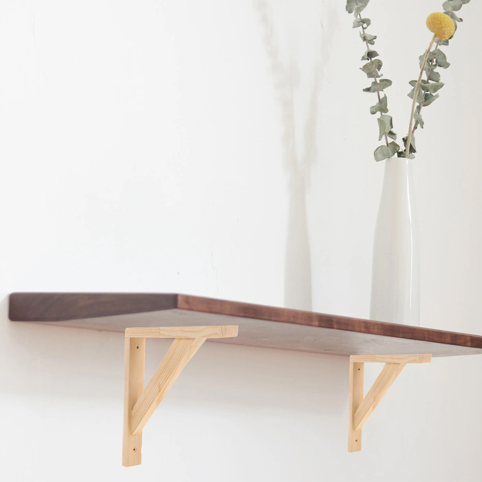 Woodworking Book - 2個入り木製三角形棚受けブラケット、無垢天然木、25cm、壁掛け棚サポート、植物や本用、棚用ブラケット