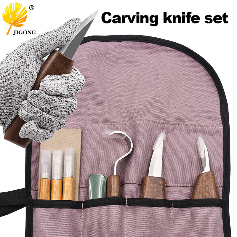 Woodworking Gloves - 多仕様木工彫刻セット、クルミ彫刻ナイフ、シミター、木材切断ナイフ、耐切創手袋、スクレーパー、