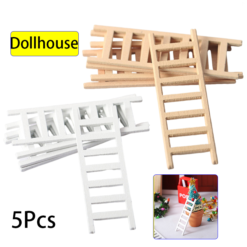 Woodworking Kids Toys - 5 個 1:12 ドールハウスミニチュア家具手作り木製クリスマスはしご妖精のドア子供のための魔法の妖精人形アクセサリー