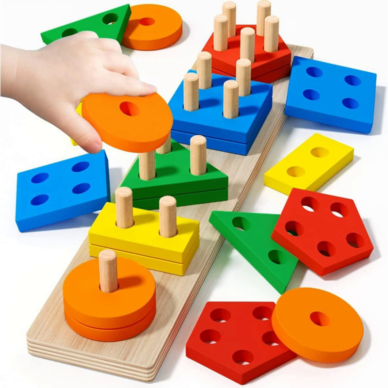 Woodworking Kids Toys - モンテッソーリ木のおもちゃ色形状マッチングパズルゲームカラフルなビーズ色認知早期教育玩具ギフト子供のため
