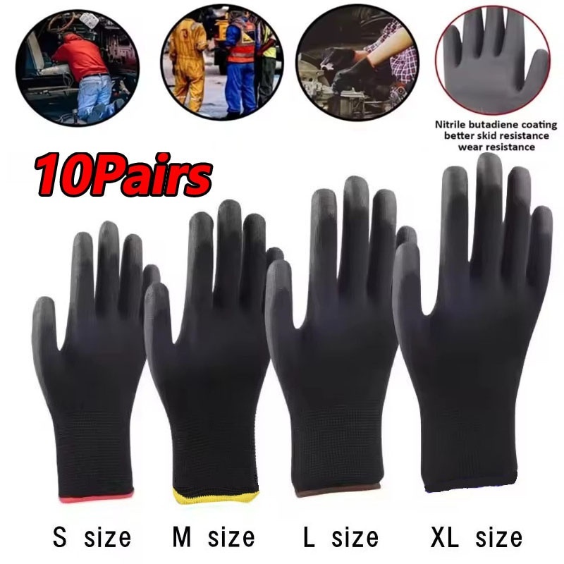 Woodworking Gloves - 10 ペア耐久性のあるナイロン作業 PU 安全労働手袋滑り止め耐摩耗性 ESD 保護安全手袋園芸木工用
