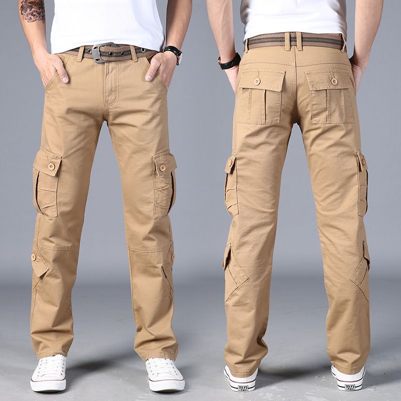 夏の新無地カジュアルポケットカーゴパンツ男薄型スタイル綿屋外 - Woodworking Brand のレビューと価格
