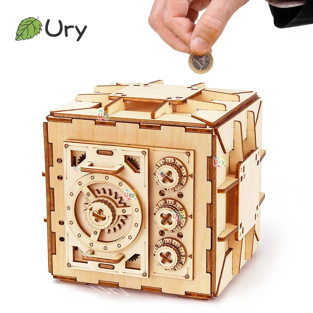 URY 3D 木製パズルパスワード宝貯金箱貯金箱 DIY 高 - Woodworking Women のレビューと価格