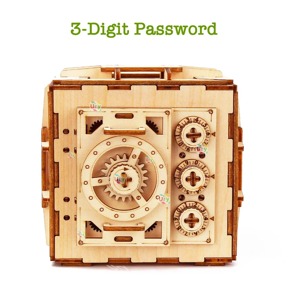 URY 3D 木製パズルパスワード宝貯金箱貯金箱 DIY 高 - Woodworking Women のレビューと価格