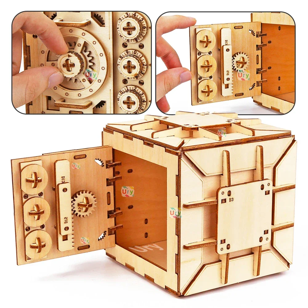 URY 3D 木製パズルパスワード宝貯金箱貯金箱 DIY 高 - Woodworking Women のレビューと価格