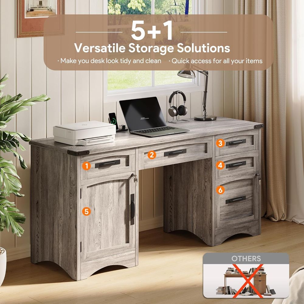 55 モダンなオフィスデスク、引き出し、充電ステーション、ロ - Woodworking Or Woodworking のレビューと価格