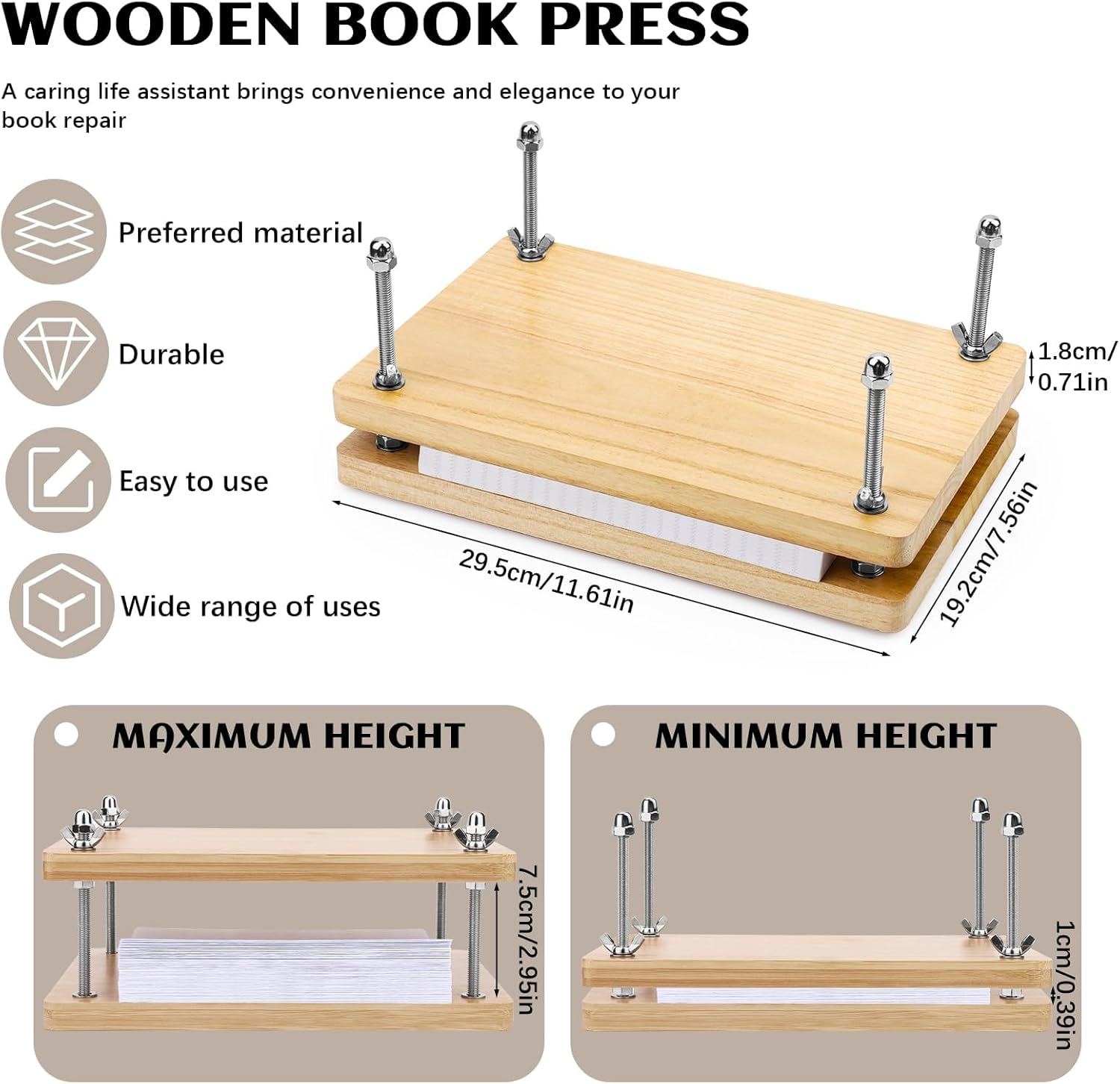 木製ブックプレス、製本ツール、デスクトップDIYグリーティン - Woodworking Book のレビューと価格