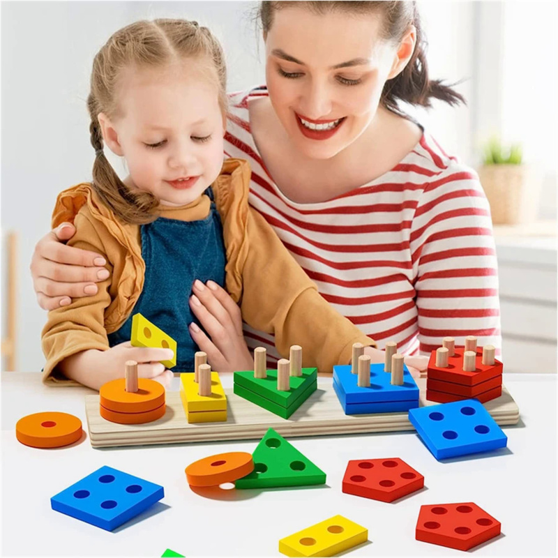 モンテッソーリ木のおもちゃ色形状マッチングパズルゲームカラフ - Woodworking Kids Toys のレビューと価格