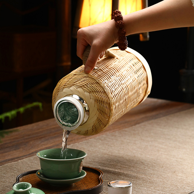 手織り竹製魔法瓶 木製栓付き ガラスライナー 温水ボトル 家 - Woodworking Vacuum Press のレビューと価格